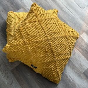 DKNY Mustard Yellow Textured Throw Pillow 24x24